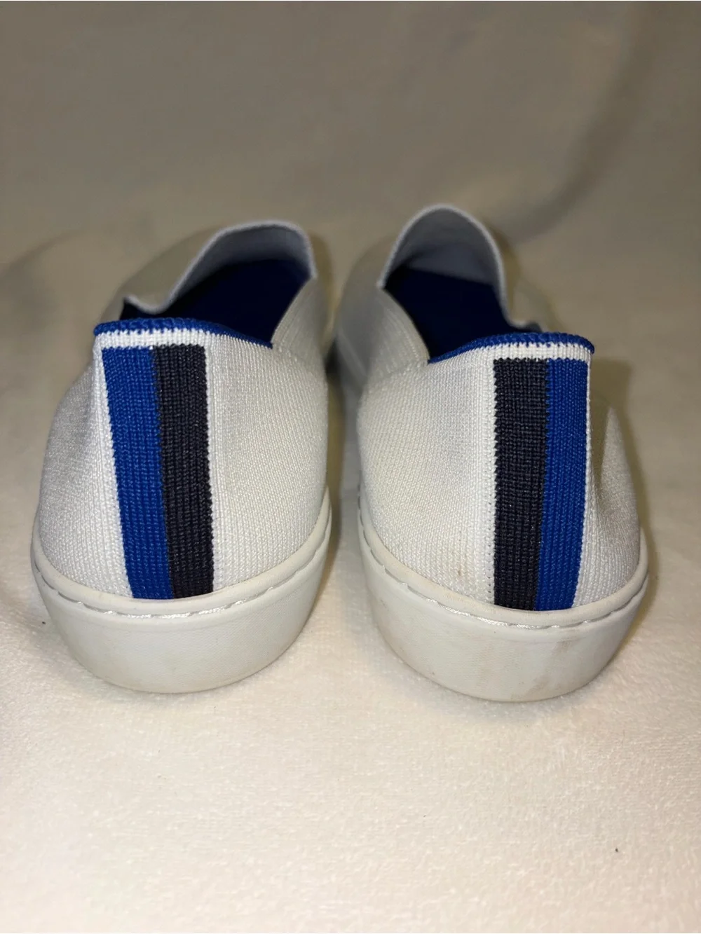 Rothy's White Slip-On Knit Loafers with Blue Insoles women size 9